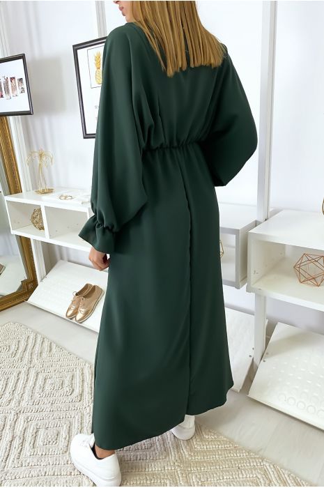 Robe femme longue verte à col rond