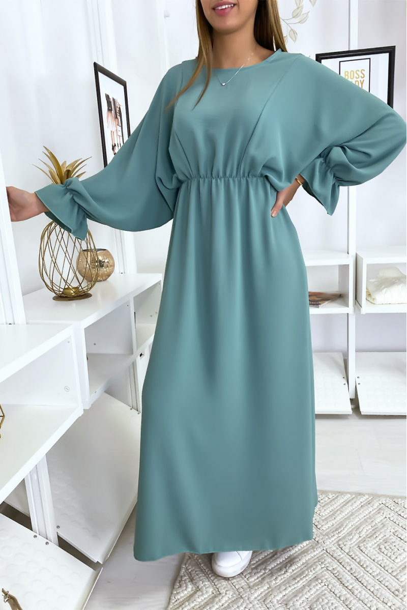 Robe femme longue turquoise à col rond - 3