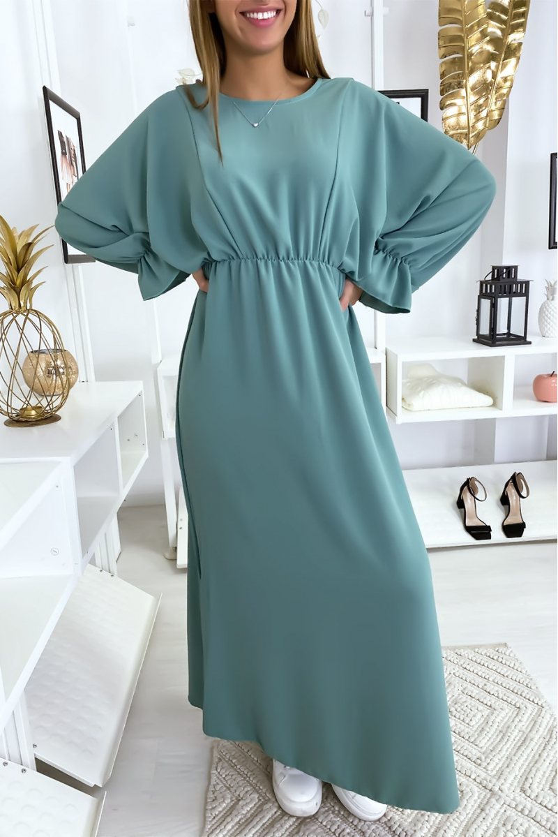 Robe femme longue turquoise à col rond - 2