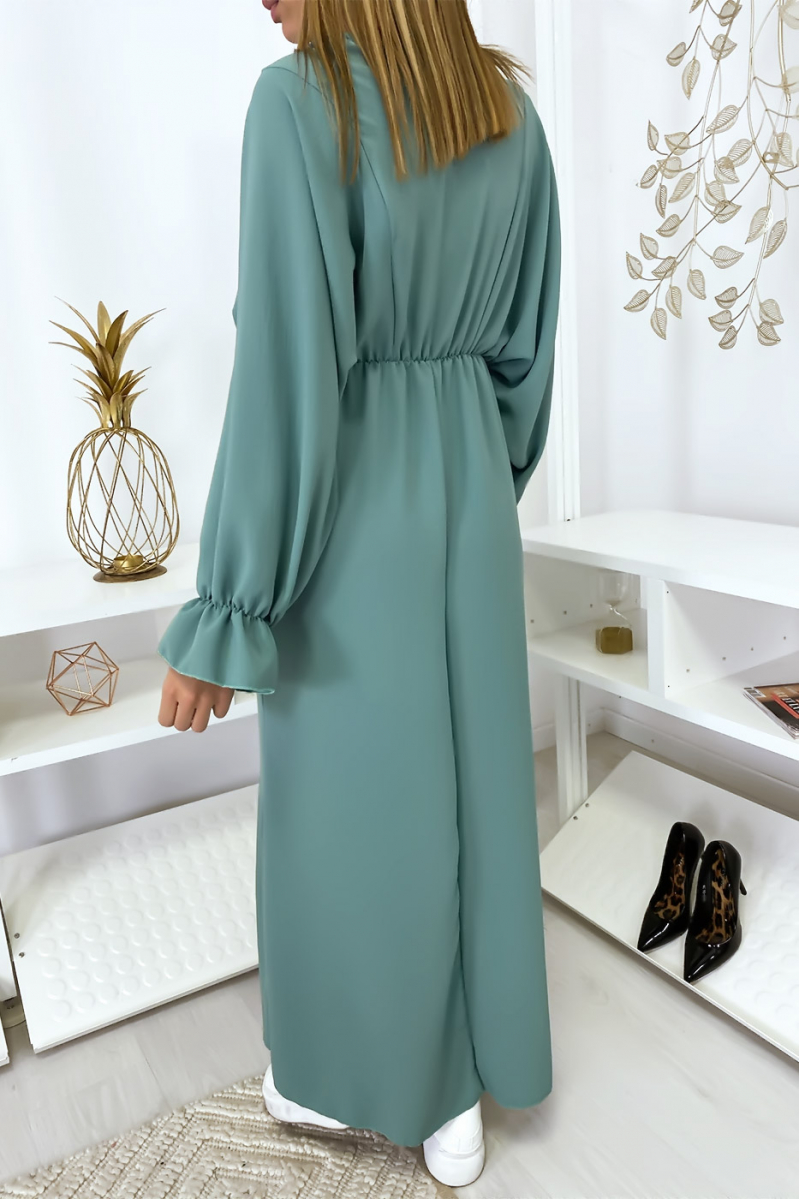 Robe femme longue turquoise à col rond - 4