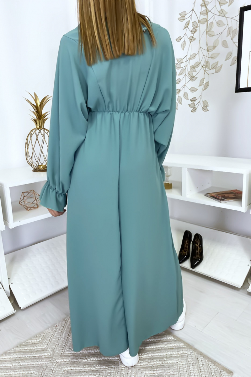 Robe femme longue turquoise à col rond - 5