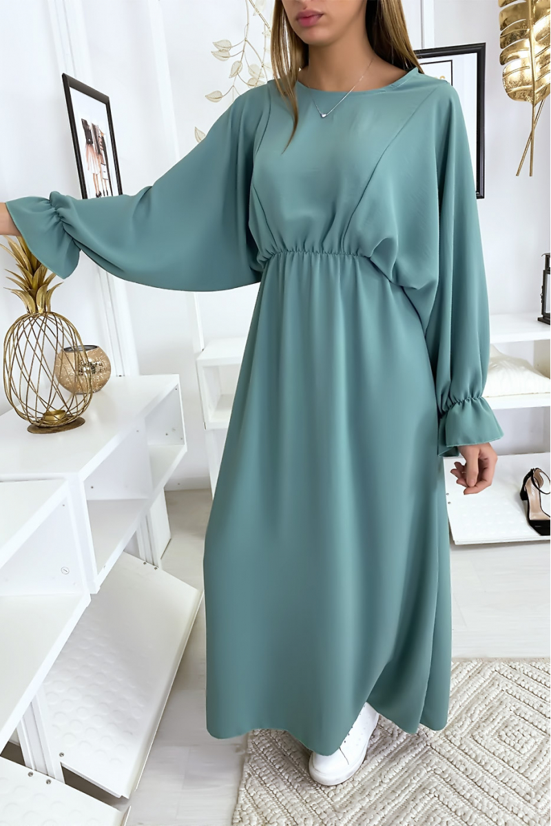 Robe femme longue turquoise à col rond - 1