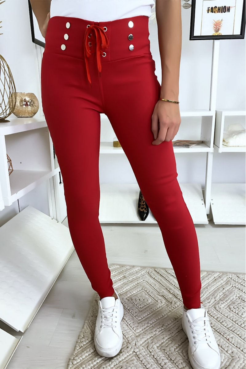 SuSSime pantalon slim rouge avec lacet et boutons avec poches arrières. 9-234 - 4
