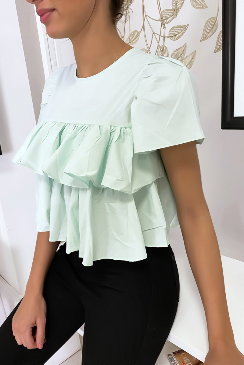 Cropped top with ruffles green water - 5