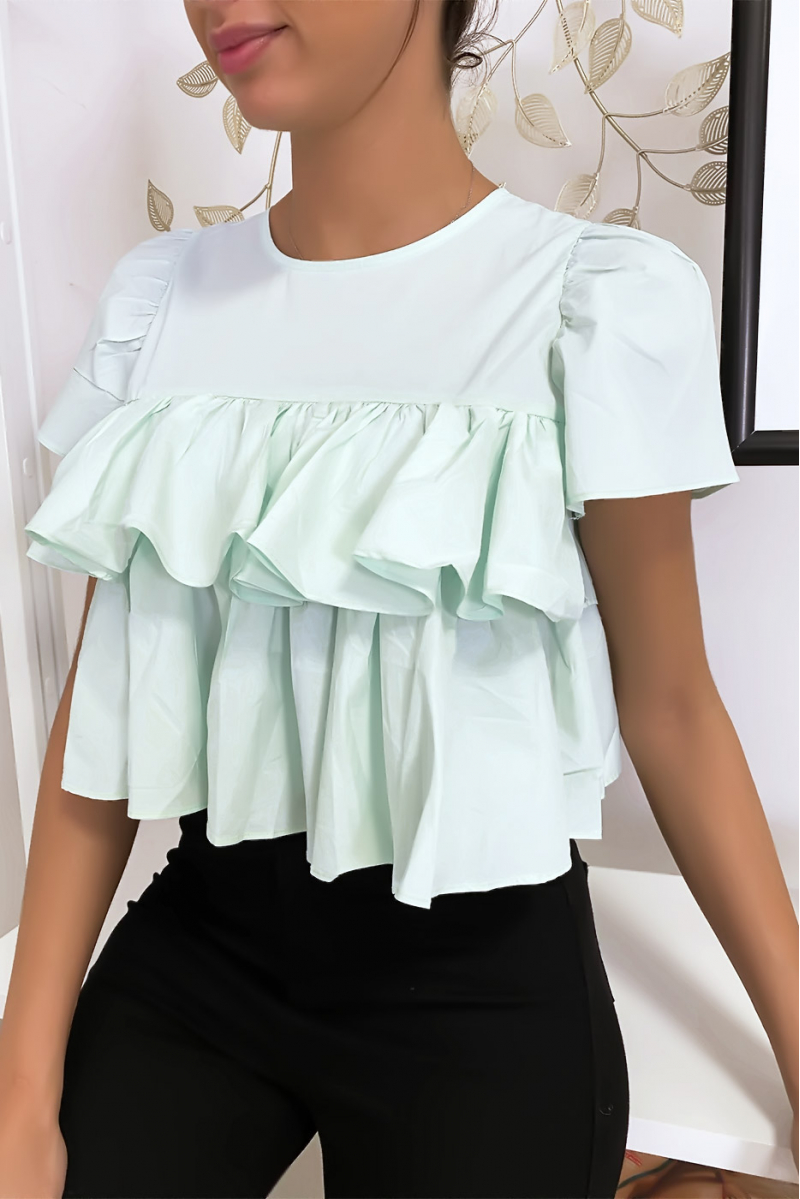 Cropped top with ruffles green water - 4