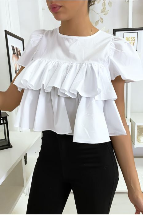 White ruffled crop top - 1