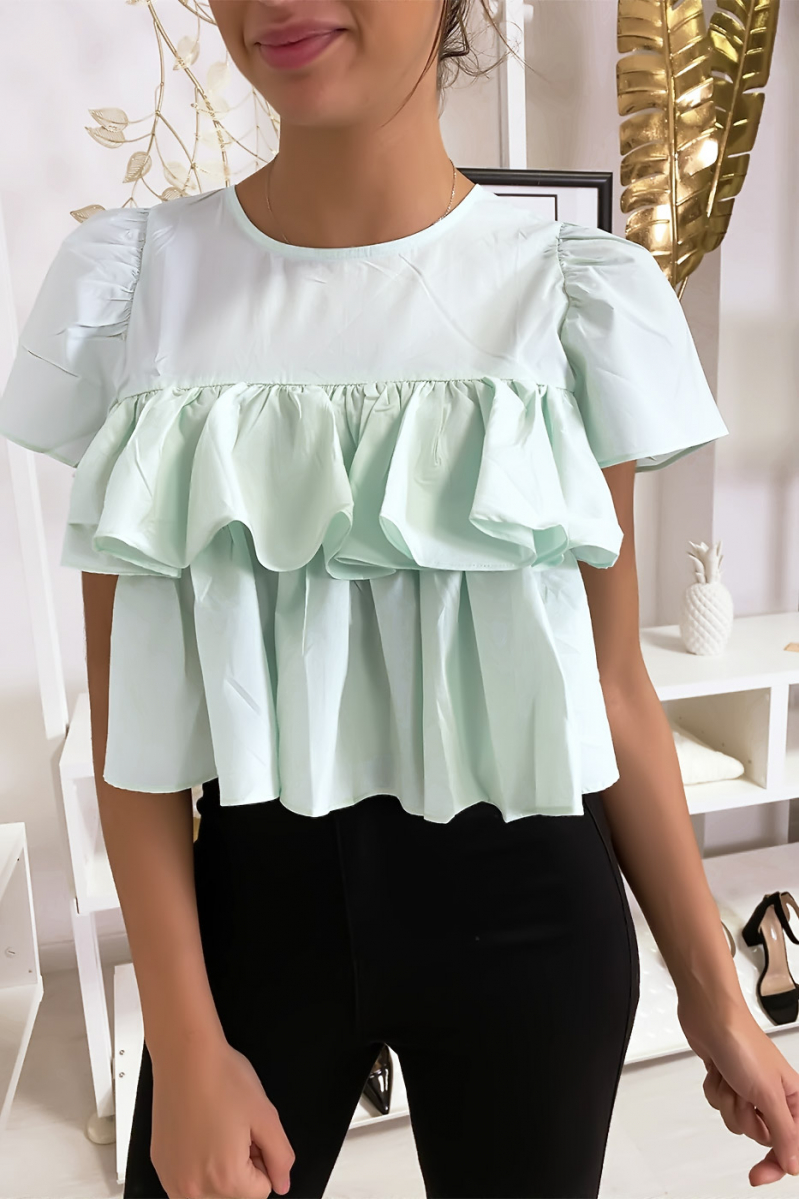 Cropped top with ruffles green water - 2