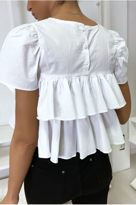 Witte crop top met ruches - 3