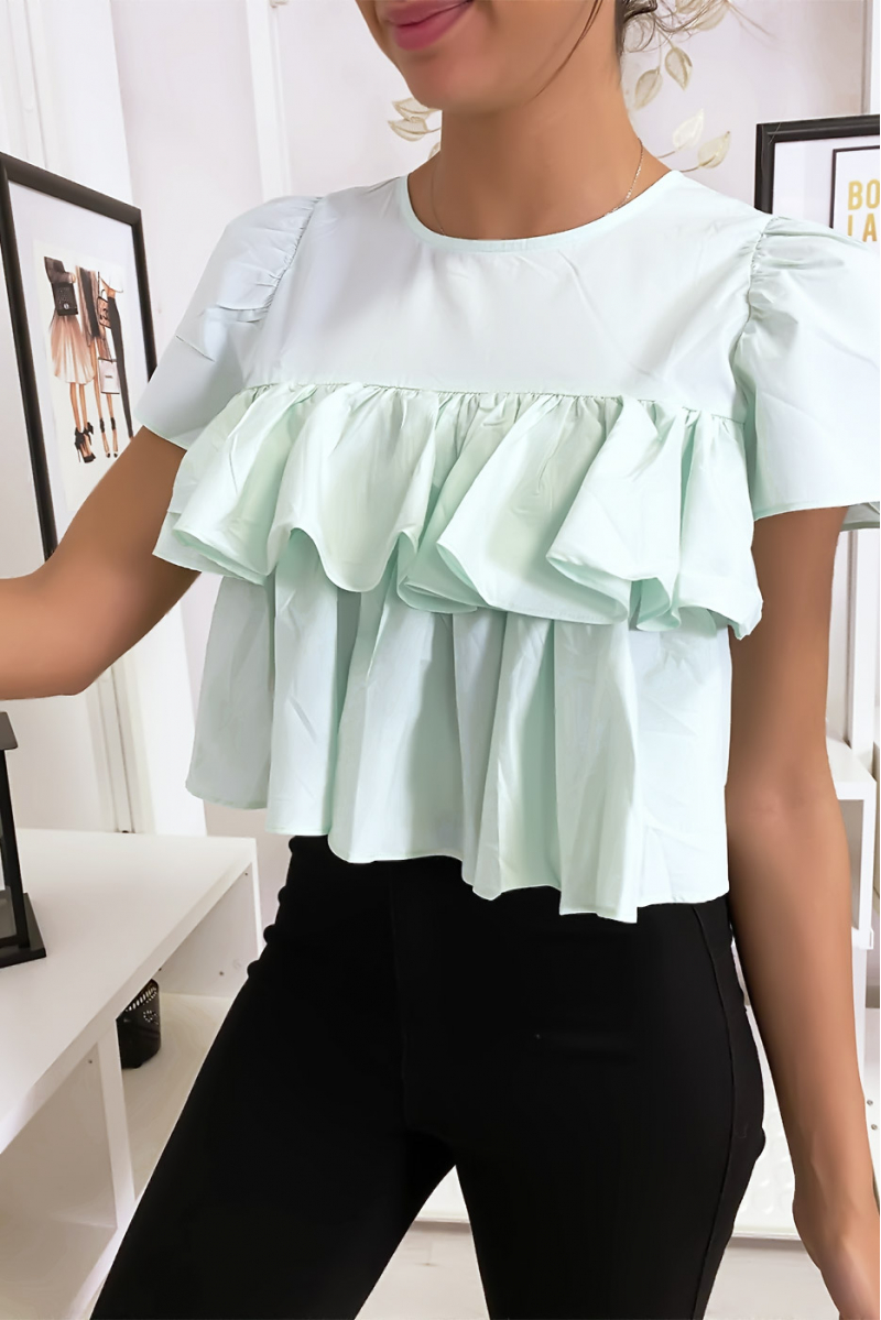 Cropped top with ruffles green water - 1
