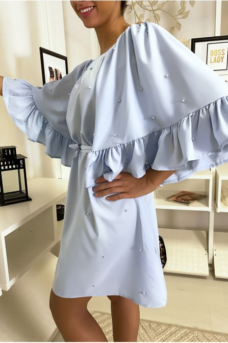 Robe bardot bleu à perles - 2