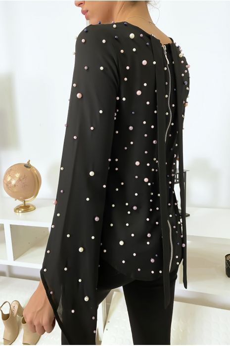 Fluid black top with pearls - 4