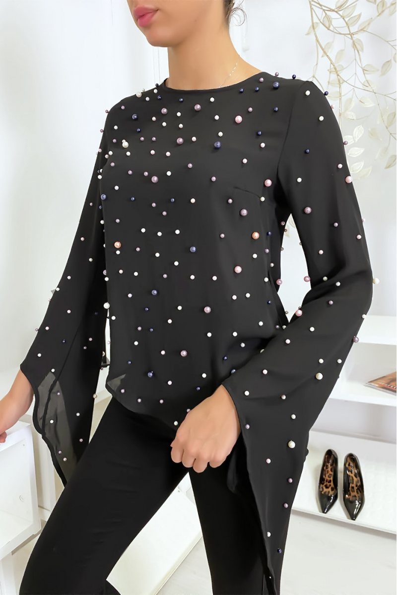 Fluid black top with pearls - 3