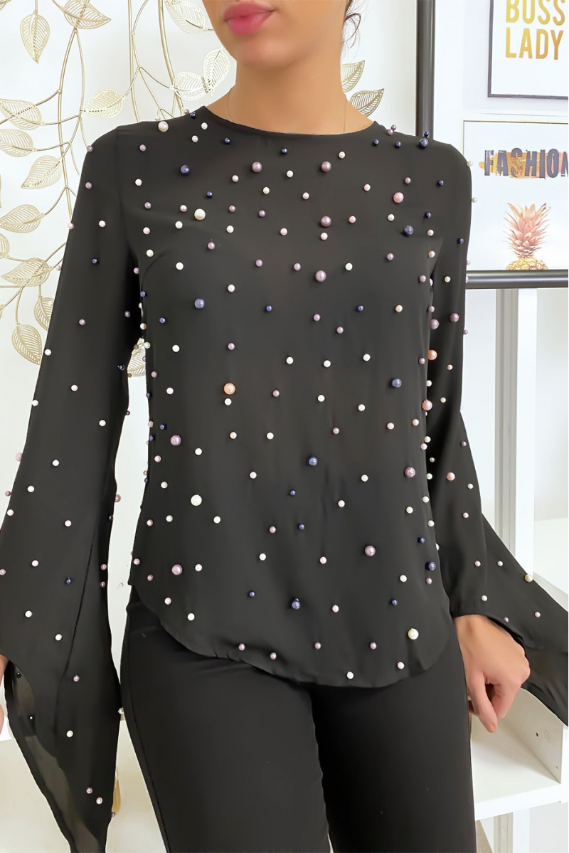 Fluid black top with pearls - 5