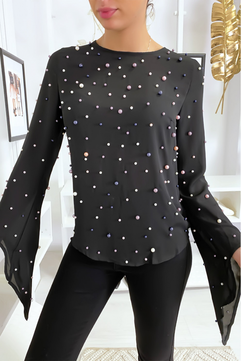 Fluid black top with pearls - 2