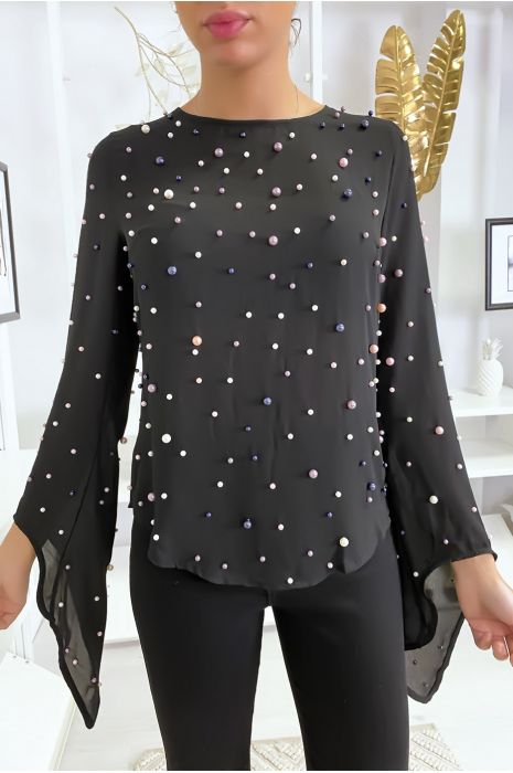 Fluid black top with pearls - 1