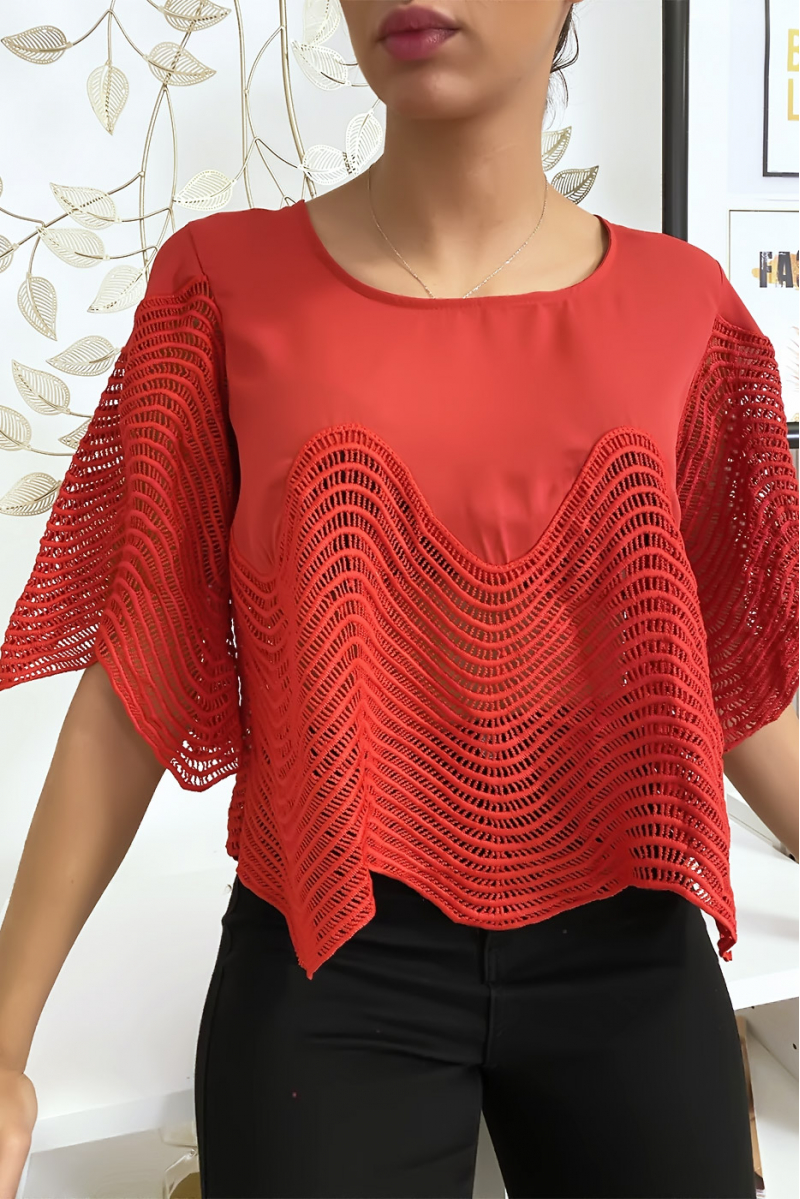 Cropped red top with embroidery - 3