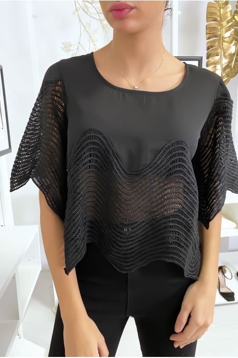 Haut noir court avec broderies - 1