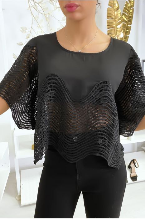 Haut noir court avec broderies - 2
