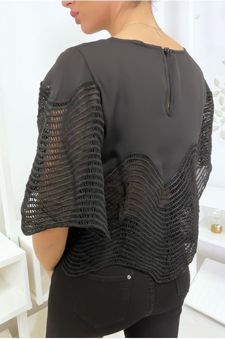 Bijgesneden zwarte top met borduursel - 4