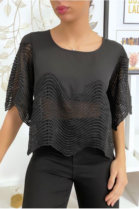 Cropped black top with embroidery - 6