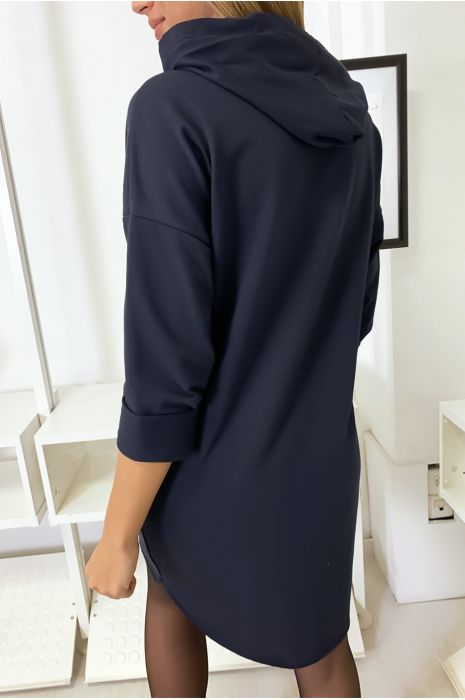 Sweat à capuche marine avec écriture love et strass - 5