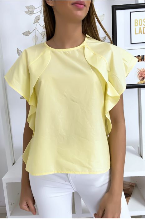 Yellow blouse with ruffle and three buttons on the shoulders - 6