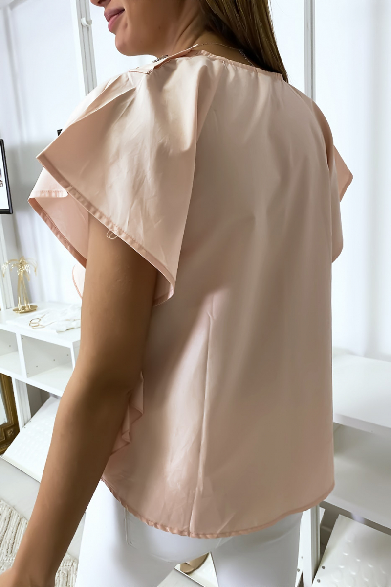 Pink blouse with ruffle and three buttons on the shoulders - 4