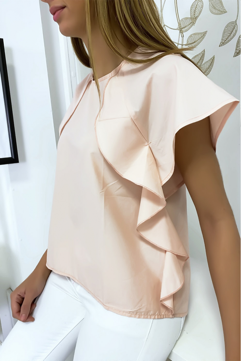 Pink blouse with ruffle and three buttons on the shoulders - 3