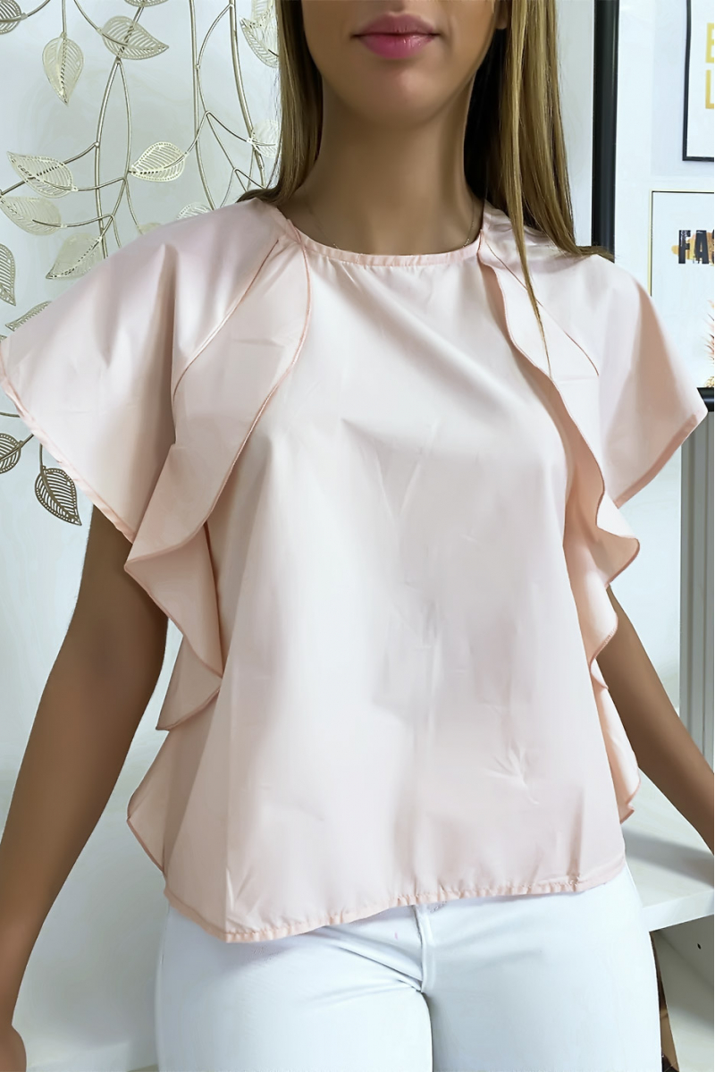 Pink blouse with ruffle and three buttons on the shoulders - 2