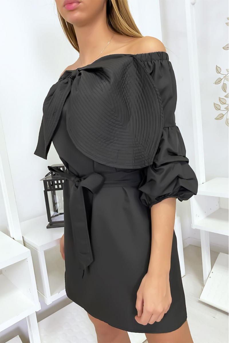 Black tunic dress with large butterfly at the bust - 4
