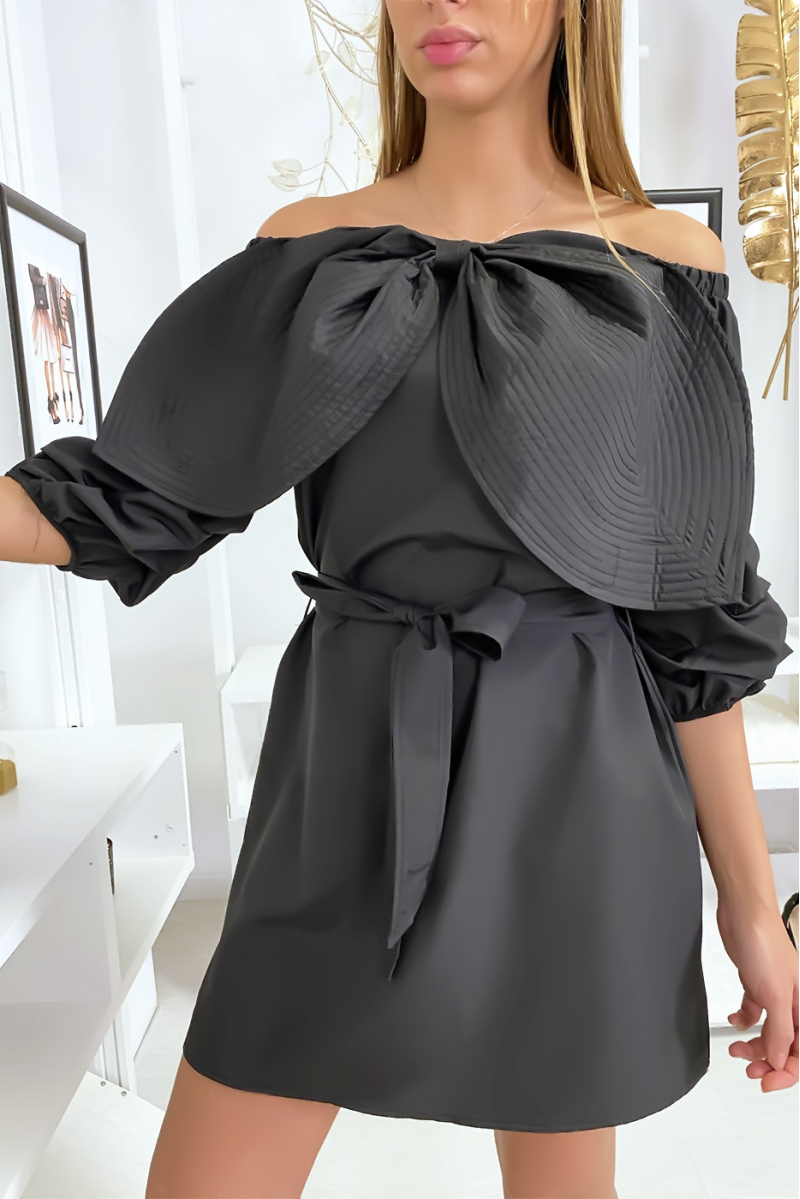 Black tunic dress with large butterfly at the bust - 2