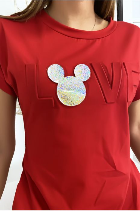 Robe t-shirt rouge avec écriture LOVE bombé - 4