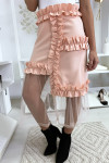 Zeer chique roze rok met ruche en tule