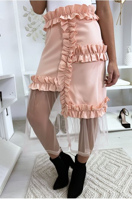 Zeer chique roze rok met ruche en tule - 3