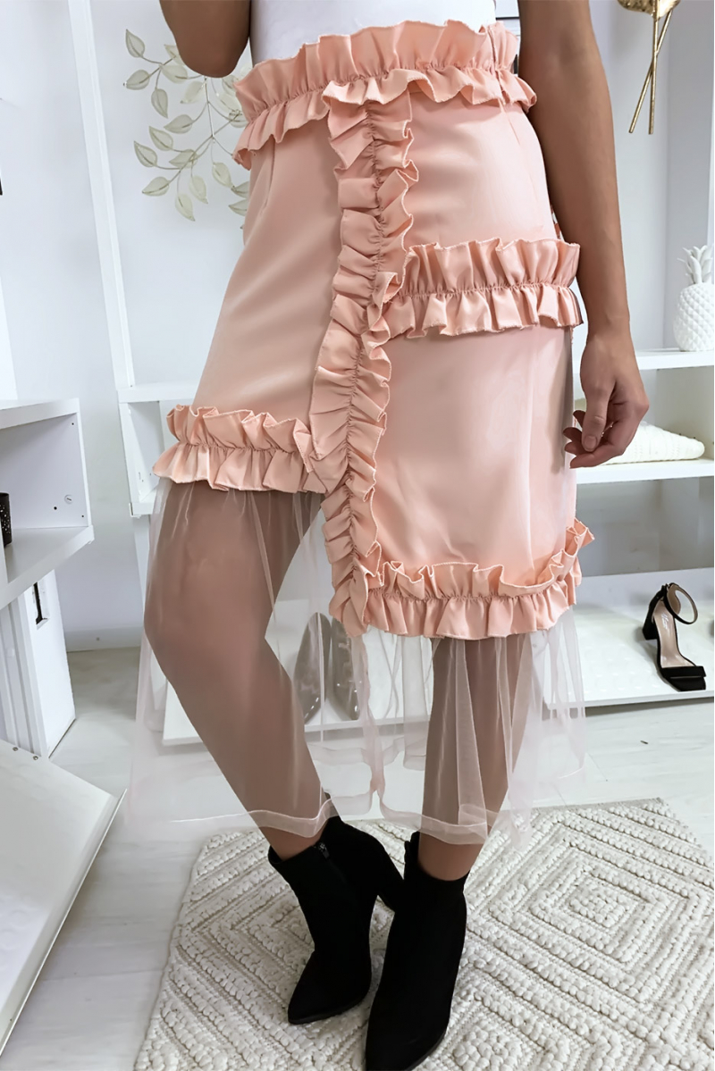 Very chic pink skirt with ruffle and tulle - 3