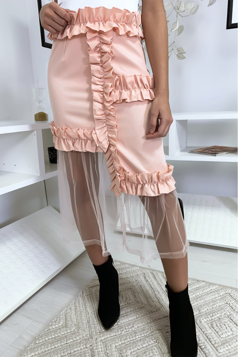 Very chic pink skirt with ruffle and tulle - 1