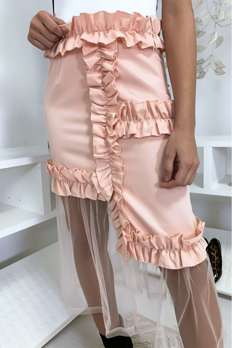 Very chic pink skirt with ruffle and tulle - 2