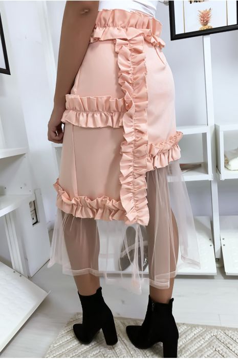 Zeer chique roze rok met ruche en tule - 4