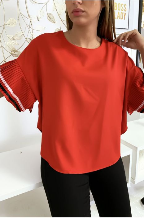 Blouse très chic en rouge coupe ample avec plissé aux manches - 5