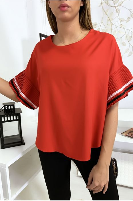 Blouse très chic en rouge coupe ample avec plissé aux manches - 2