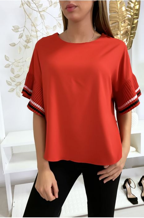 Blouse très chic en rouge coupe ample avec plissé aux manches - 1