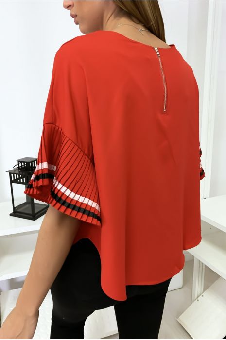 Blouse très chic en rouge coupe ample avec plissé aux manches - 3