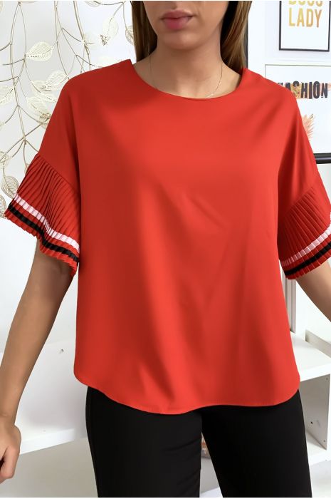 Blouse très chic en rouge coupe ample avec plissé aux manches - 4