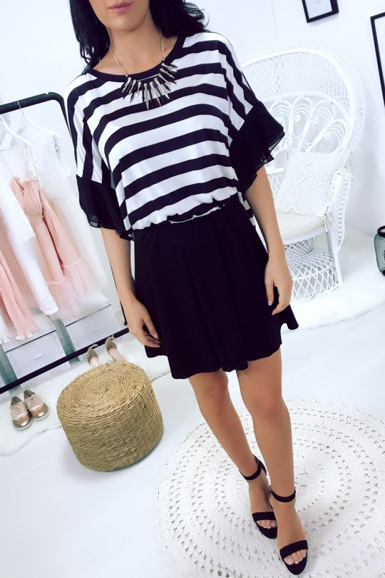 Black sailor t-shirt with fancy sleeve and collar in addition. Top MC1724 - 1