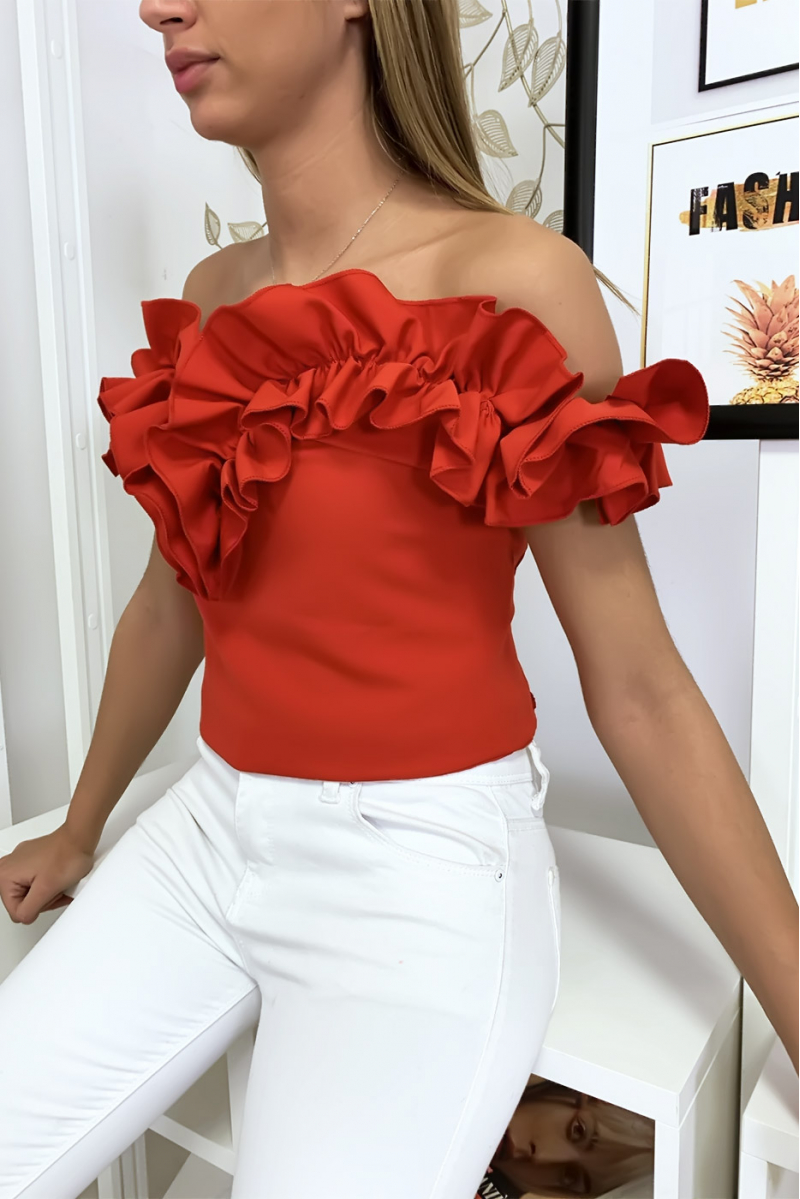 Red top with dropped collar and frills - 3