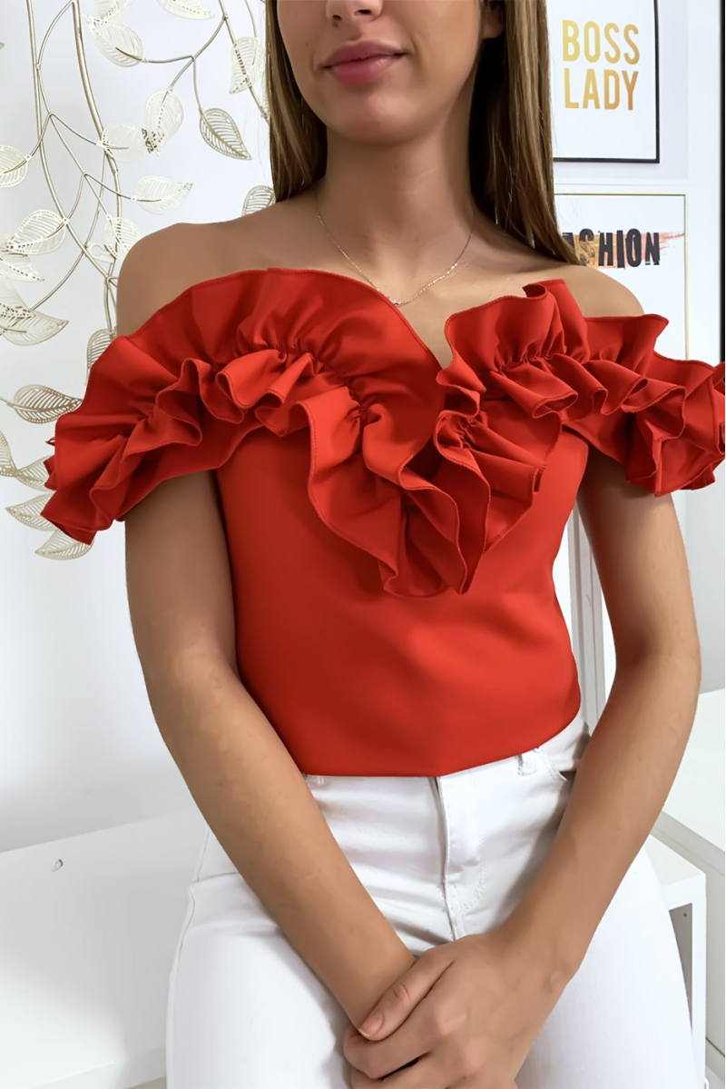 Red top with dropped collar and frills - 2