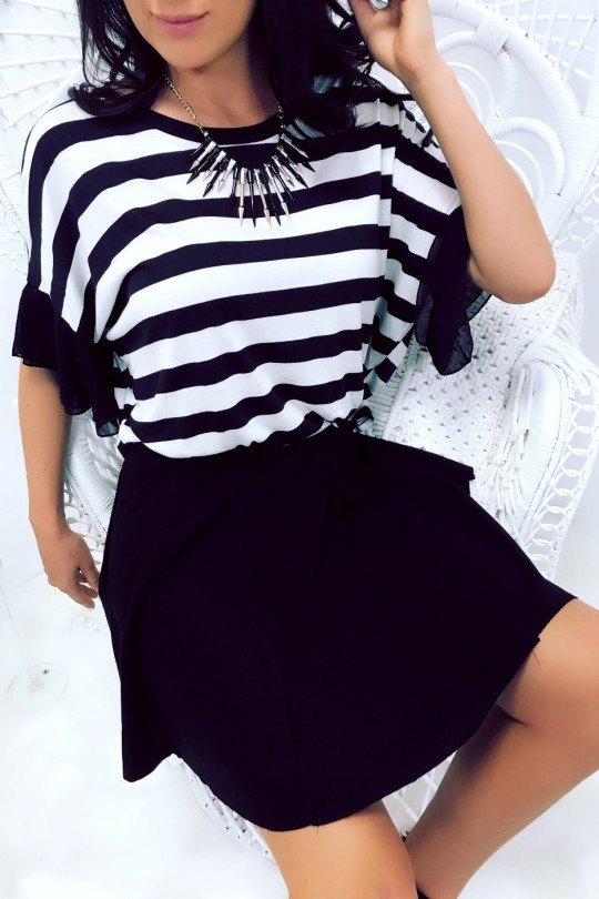 Black sailor t-shirt with fancy sleeve and collar in addition. Top MC1724 - 6