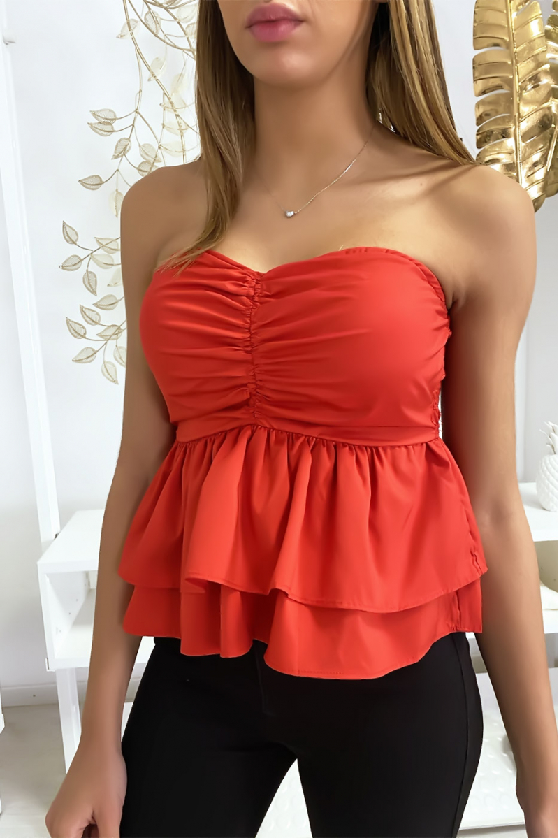 Red bustier with ruffle and gathers - 1