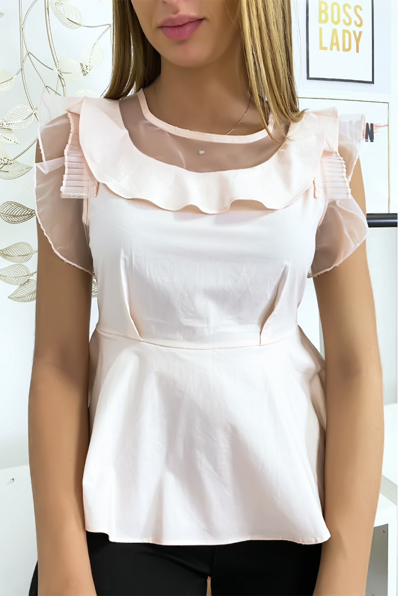Pink blouse with flounce and tulle - 3