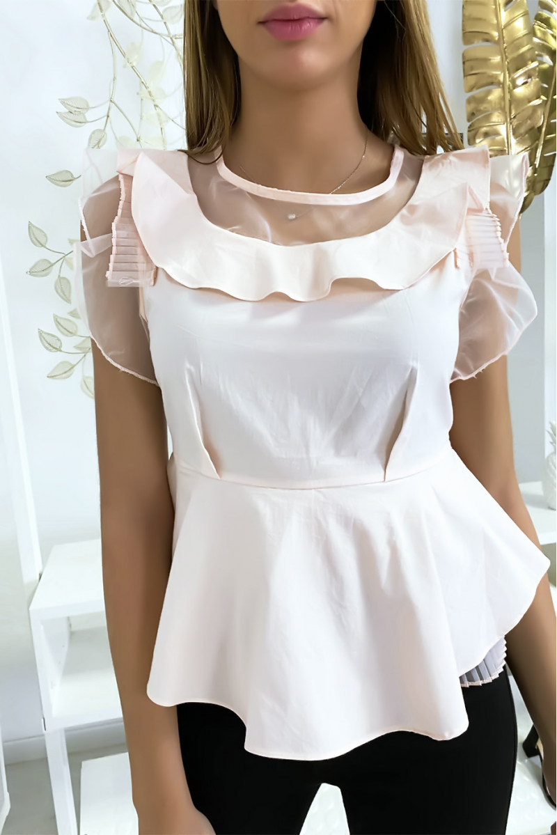 Pink blouse with flounce and tulle - 1